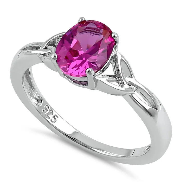 Rings For Delicate Hands-Sterling Silver Charmed Oval Ruby CZ Ring