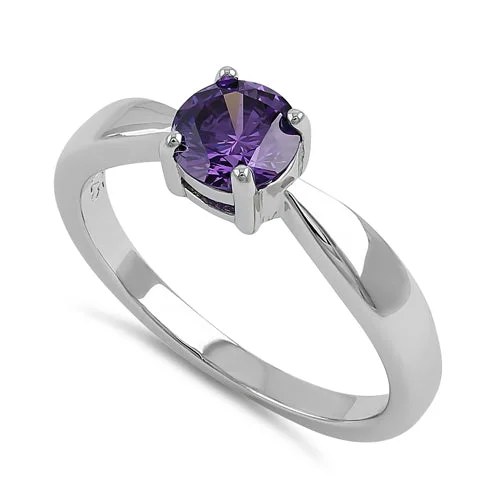 Rings Wear Test-Sterling Silver 6mm Round Amethyst CZ Ring