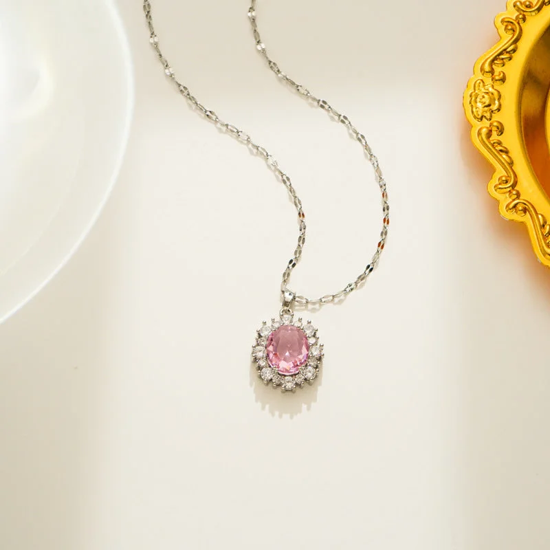 578 Silver Pink Zircon Necklace