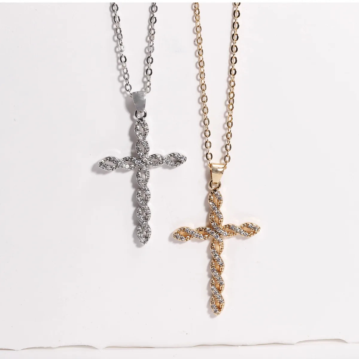 Necklaces For Thick Layers-Copper Plating Inlay Cross Zircon Pendant Necklace