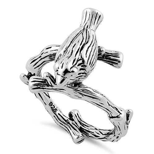 Rings Balance Rating-Sterling Silver Sweet Bird on a Branch Ring