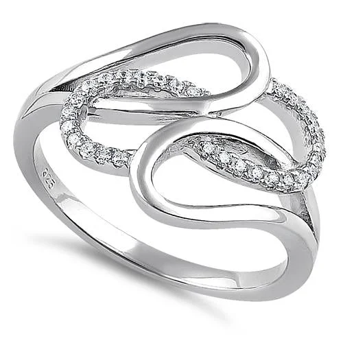 Rings Glow Tips-Sterling Silver Entangled Clear CZ Ring