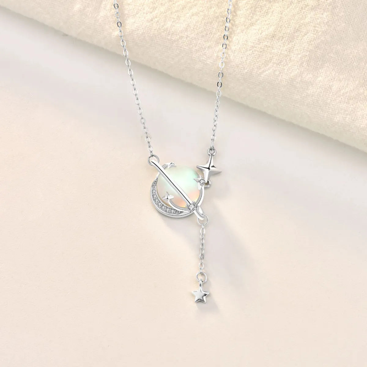 Necklaces For Wild Style-Wholesale Elegant Star Planet Sterling Silver Inlay Moonstone Necklace