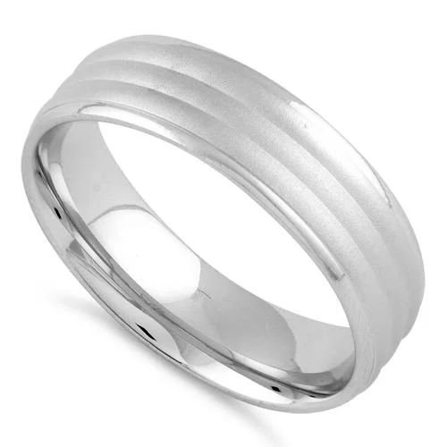 Rings Build Guide-Sterling Silver Triple Layer Brushed Wedding Band Ring