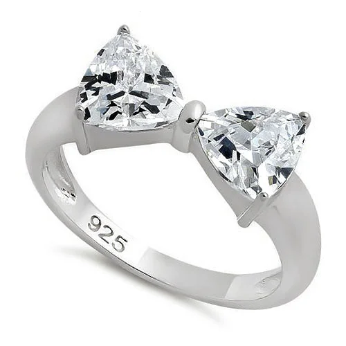 Rings Pair Tips-Sterling Silver Bow Trillion Cut Clear CZ Ring