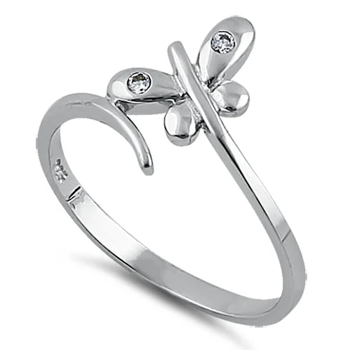 Rings Polishing Guide-Sterling Silver Small Butterfly CZ Ring