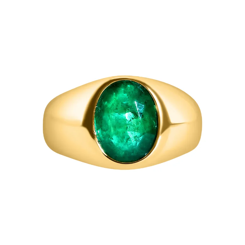 Rings With Fun Gems-Glowing Bezel Set Emerald Dome Ring