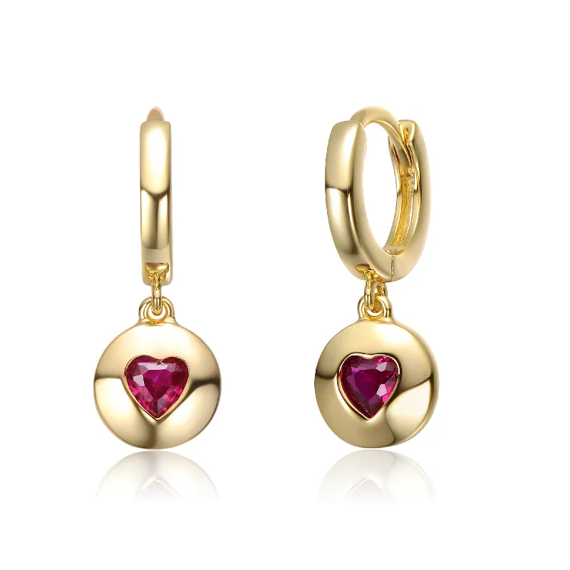 Earrings Grip Comfort-Teens Sterling Silver 14k Gold Plated with Ruby Red Cubic Zirconia Dangle Earrings