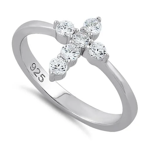 Max Shine Rings-Sterling Silver Cross Clear CZ Ring