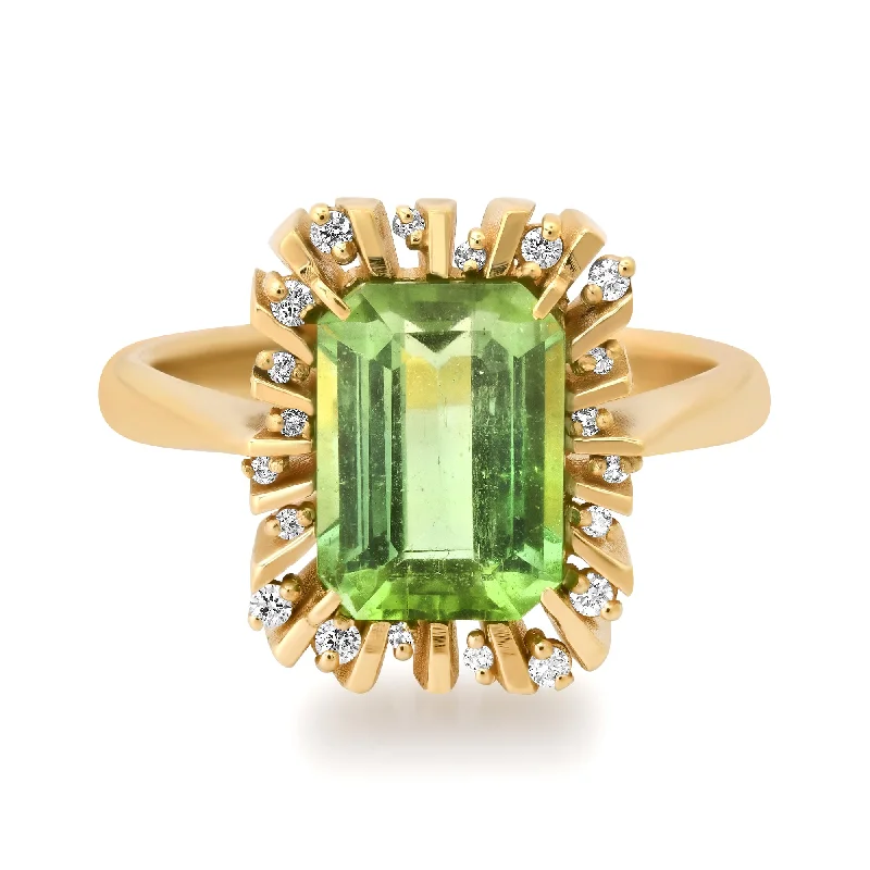 Rings Sparkle Test-One of a Kind Divine Green Tourmaline & Diamond Halo Ring