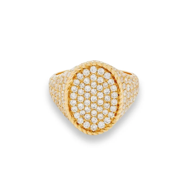 Rings Wear Tips-Bright Full Pave Diamond Oval Signet Ring