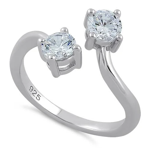 Rings For Slim Sets-Sterling Silver Dual Round Cut Clear CZ Ring