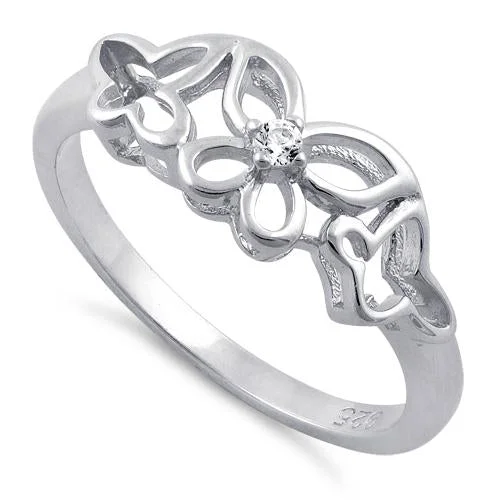 Rings For Late Nights-Sterling Silver Butterflies Clear CZ Ring