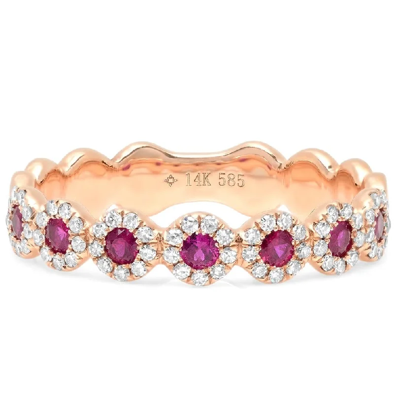 Rings Fit Tips-Diamond & Ruby Flower Band Ring