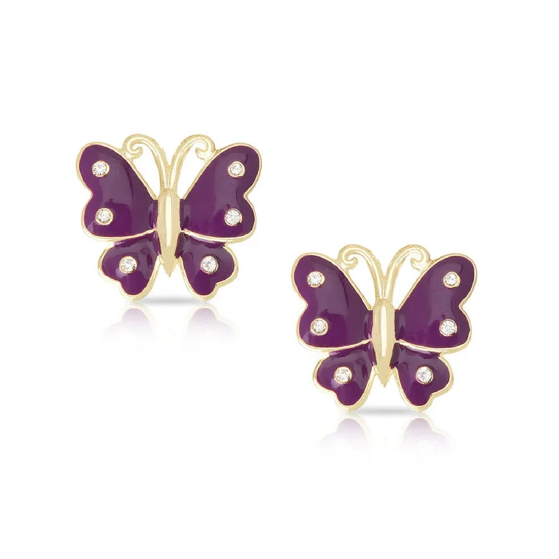 Earrings For Everyday Wear-Butterfly Stud Earrings with Crystals