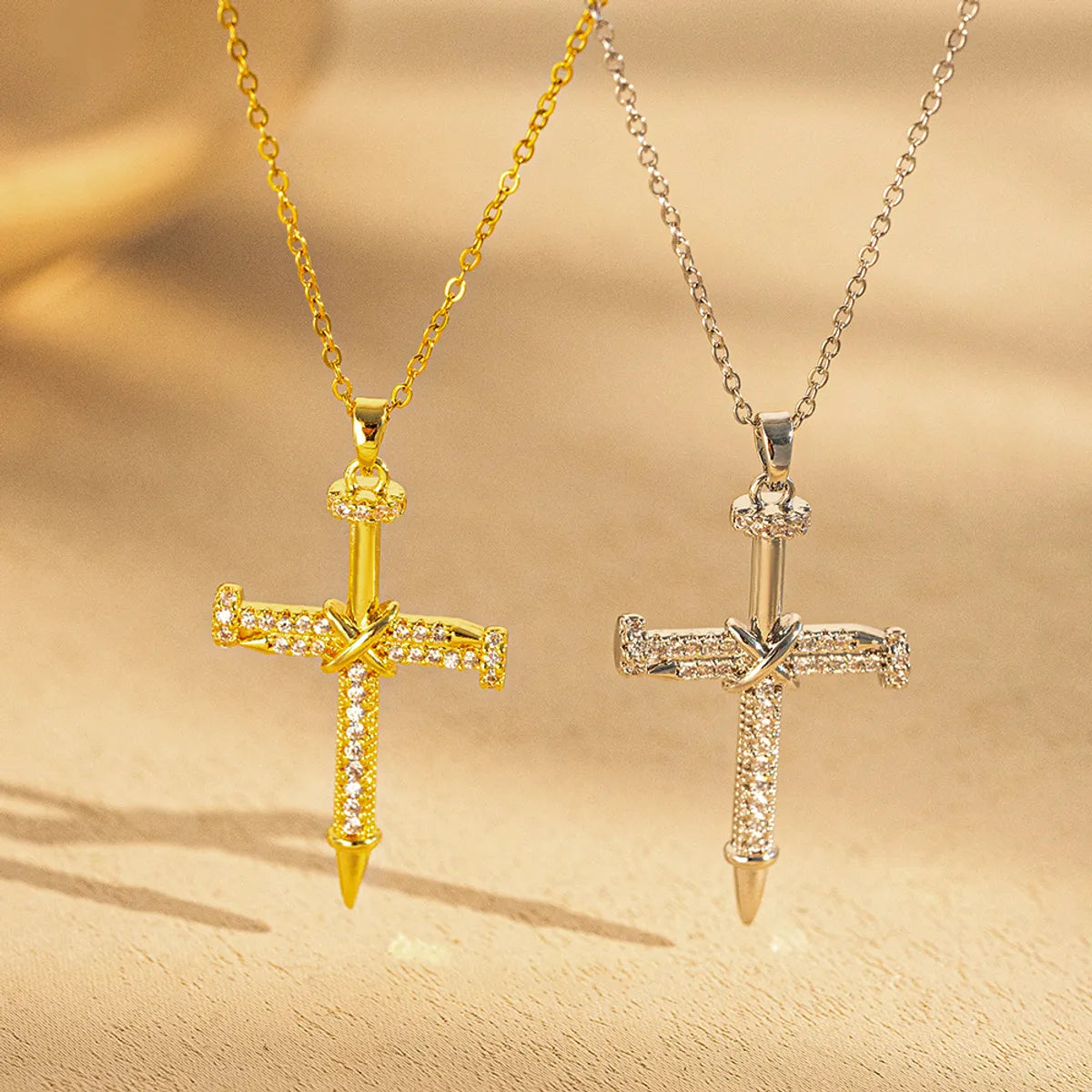 Necklaces With Wild Designs-Titanium Steel 18K Gold Plated IG Style Simple Style Cross Inlay Zircon Pendant Necklace