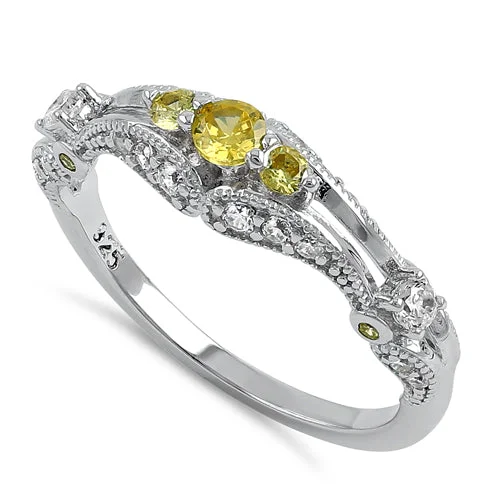 Rings For Kids-Sterling Silver Filigree Golden Yellow CZ Ring