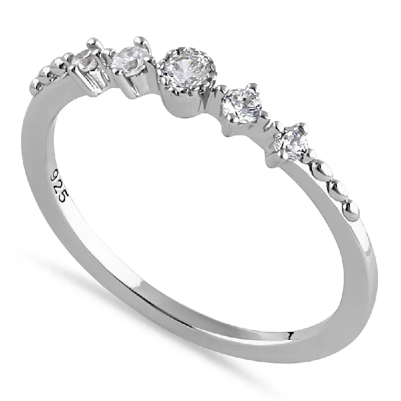 Rings With Small Gems-Sterling Silver Thin Half Eternity Round Cut Clear CZ Ring