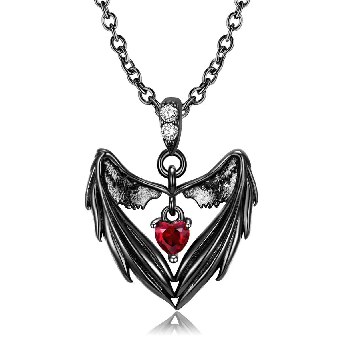 Necklaces For Warm Shades-Punk Heart Shape Wings Sterling Silver Plating Inlay Artificial Gemstones Charms Necklace