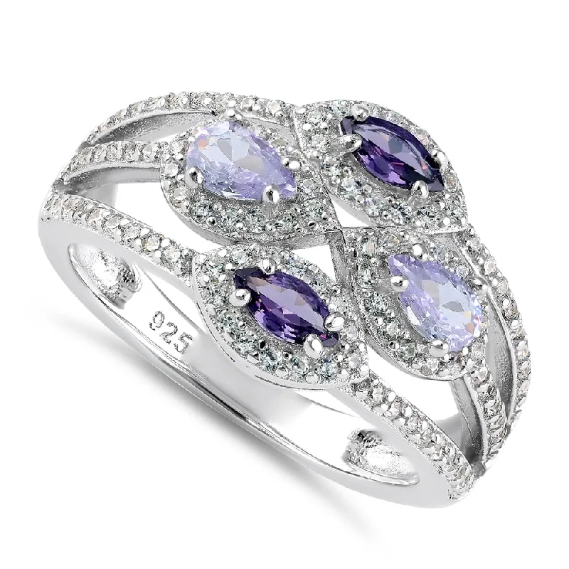 Rings For Small Fingers-Sterling Silver Purple CZ Ring