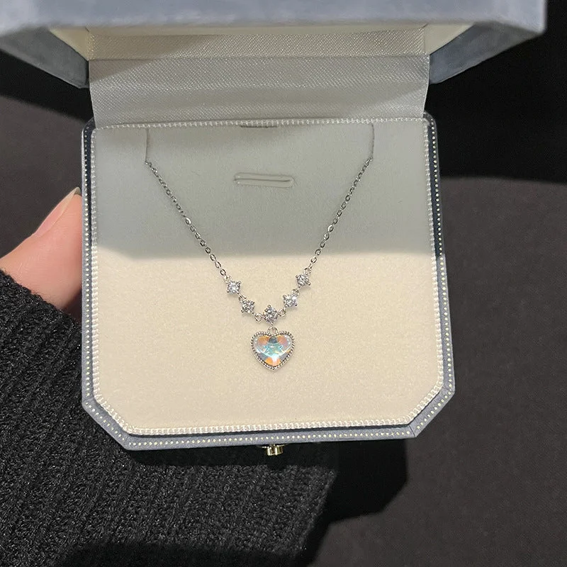 Heart Necklace, White Gold Color