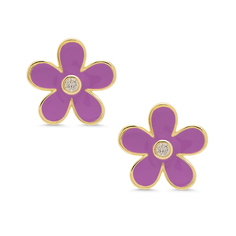 Earrings For Low Glow-Flower CZ Stud Earrings - Purple