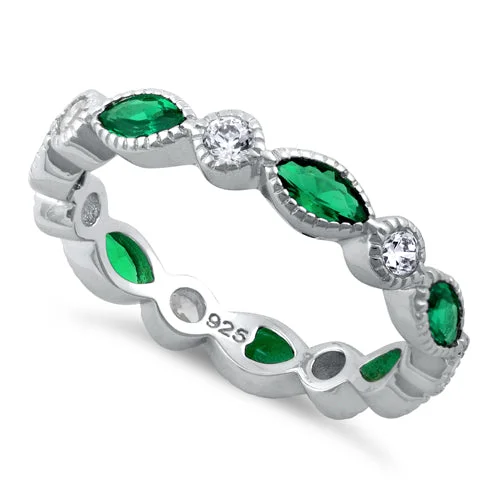 Rings Comfort Test-Sterling Silver Round & Marquise Emerald CZ Eternity Ring