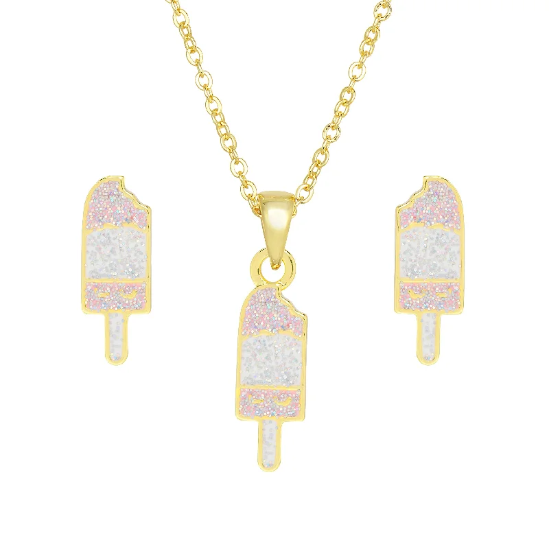 Earrings For Cool Looks-Glitter Ice Cream Necklace and Earrings Set