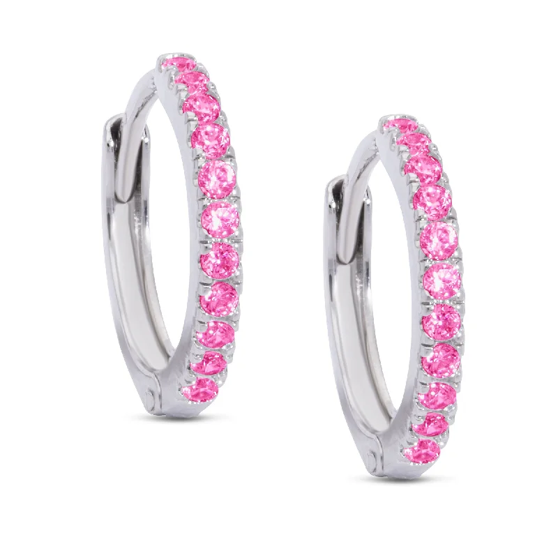 Quiet Earrings For Work-CZ Hinged Hoop Earrings - Pink