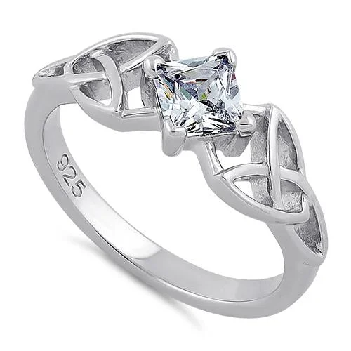 Best Tough Rings-Sterling Silver Celtic Princess Cut Clear CZ Ring