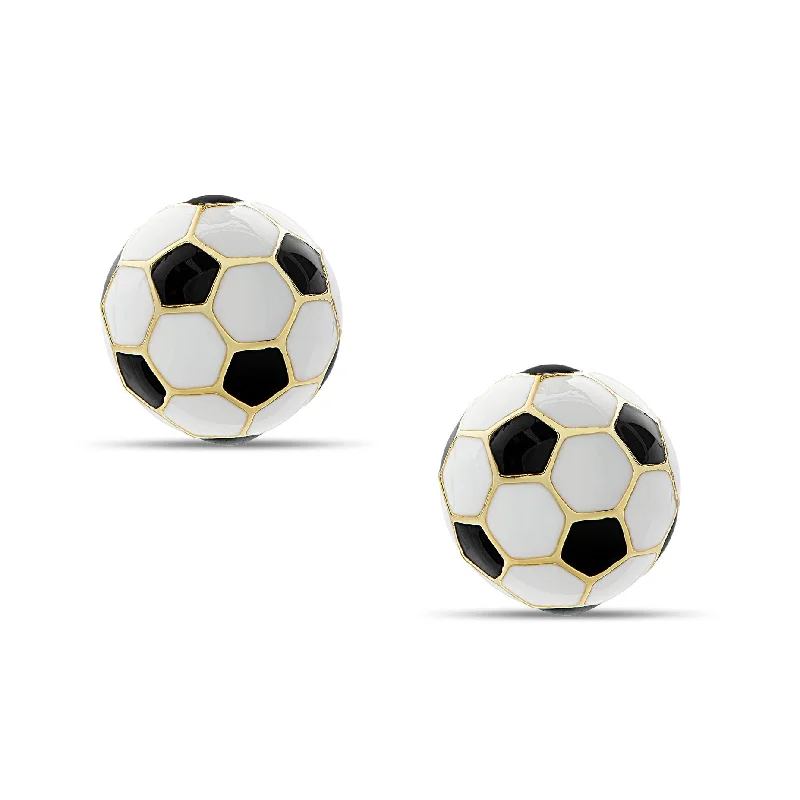 Earrings With Steady Fit-3D Soccer Ball Stud Earrings - Black