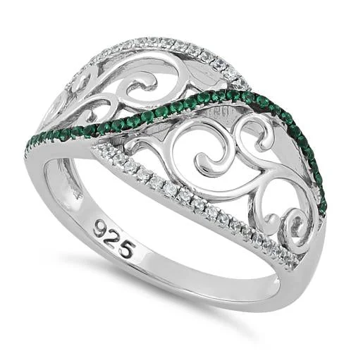 Rings Metal Guide-Sterling Silver Vines Emerald CZ Ring