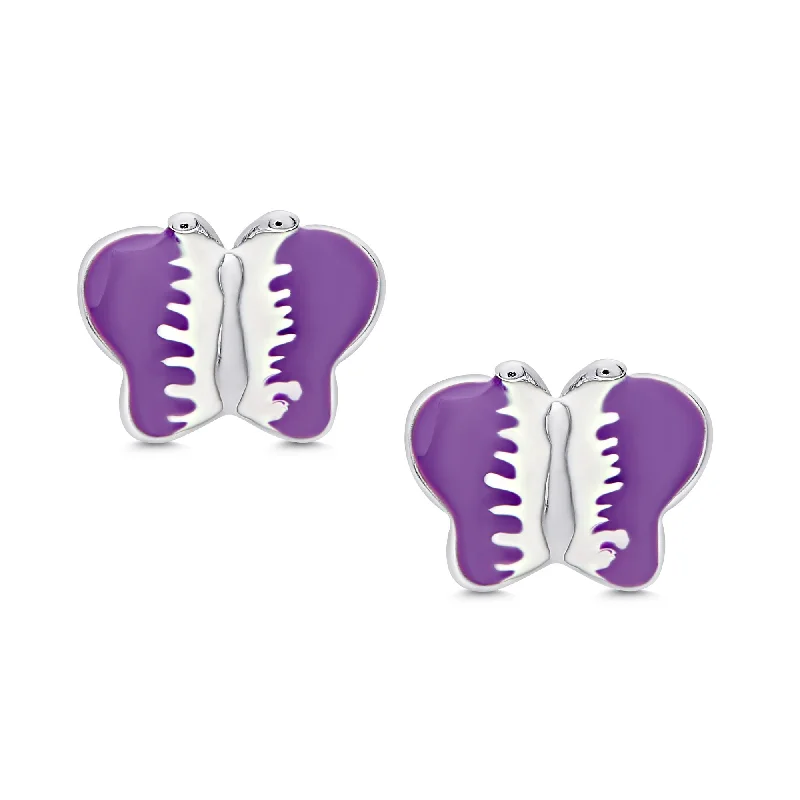 Earrings For Solo Style-Butterfly Stud Earrings in Sterling Silver - Purple