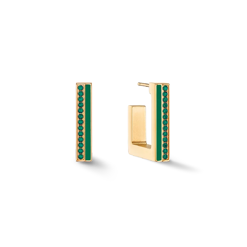 Best Quick Earrings-Earrings Hoops Square Stripes 20 gold-green