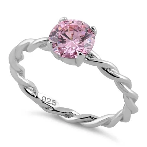 Rings For Low Glow-Sterling Silver Pink Twisted Band CZ Ring