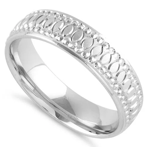 Rings Safety Guide-Sterling Silver Diamond Cut Oval Wedding Band Ring