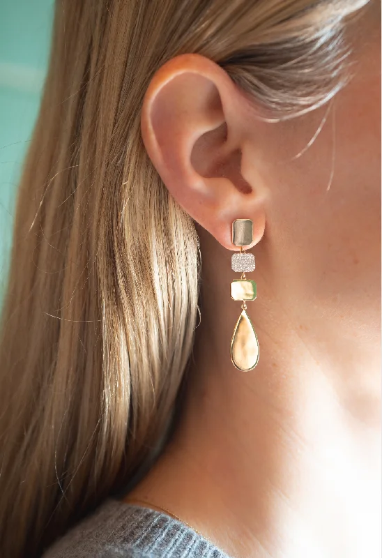 Luxury Earrings For Gifts-Petite Solid Gold and Diamond Geometric Dangles