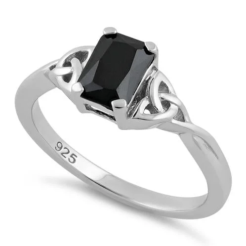 Thin Rings For Grace-Sterling Silver Rectangle Black Celtic CZ Ring