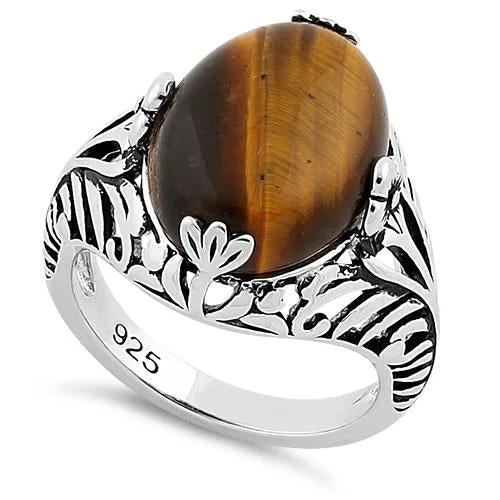 Best Tough Rings-Sterling Silver Tiger's Eye Gemstone Ring