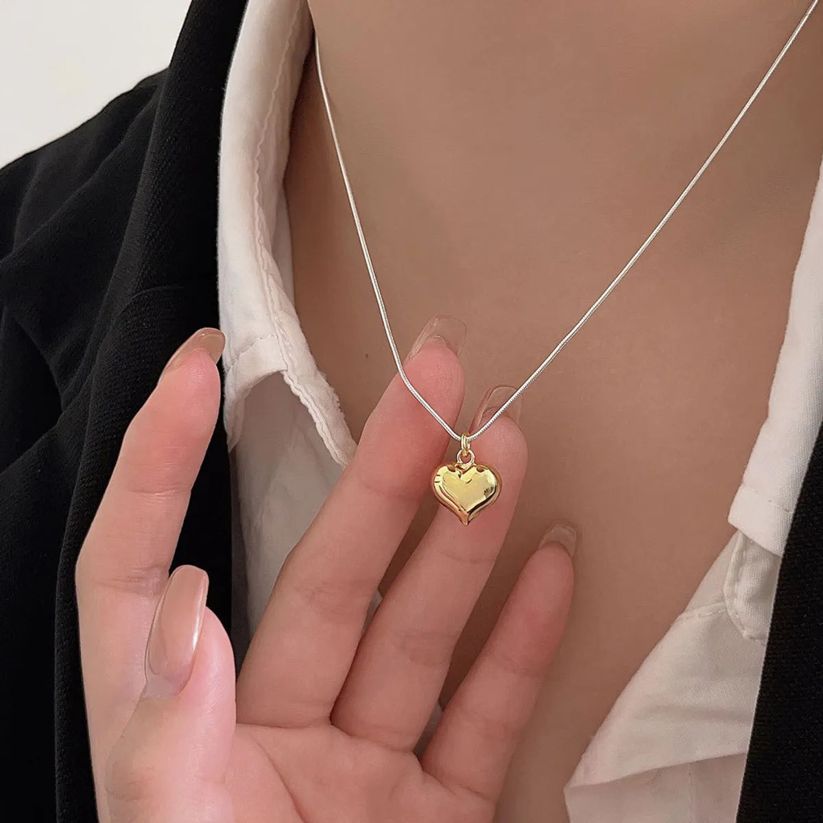 Necklaces For Rural Looks-Simple Style Classic Style Heart Shape Sterling Silver Plating 24k Gold Plated Silver Plated Pendant Necklace