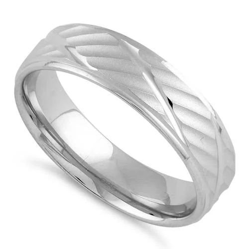 Rings For Dry Areas-Sterling Silver Diamond Cut Lines Wedding Band Ring