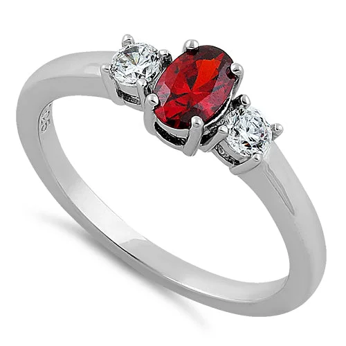 Rings Glow Tips-Sterling Silver Oval Cut Garnet CZ Ring