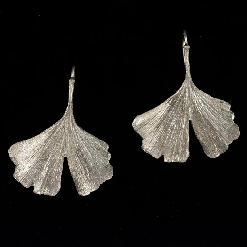 Slim Earrings For Elegance-Fine Ginkgo Silver Earrings