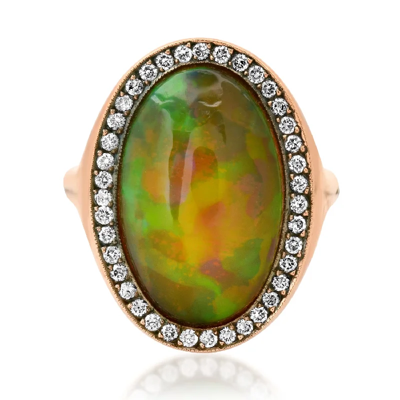 Rings For Slim Sets-One of a Kind Brown Opal & Diamond Oval Statement Ring