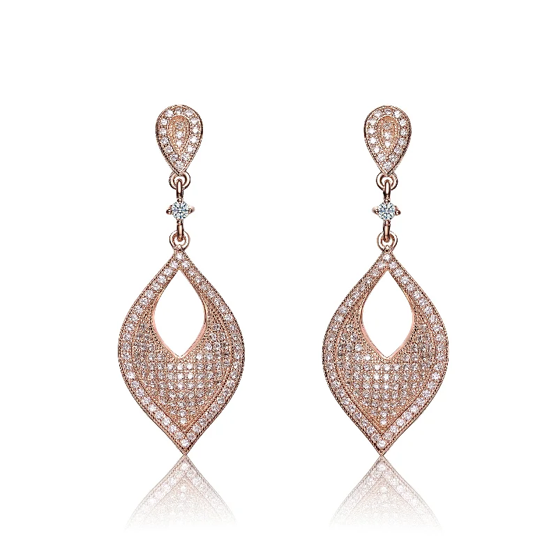 Best Earrings For Daily Use-CZ SS Rose Plated Micro Pave Open Teardrop Drop Earrings