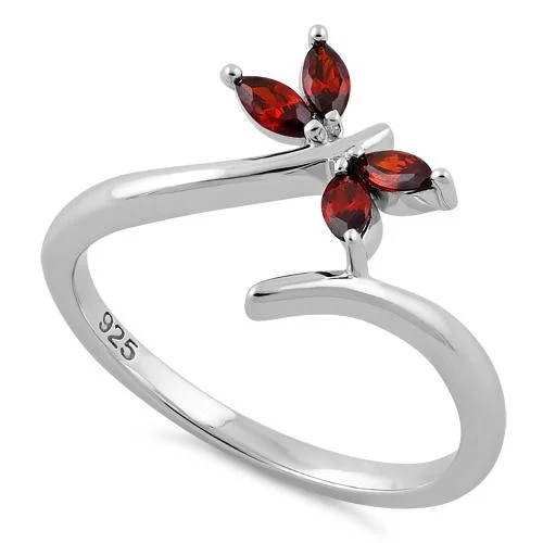 Rings For Dry Times-Sterling Silver Dragonfly Dark Garnet CZ Ring