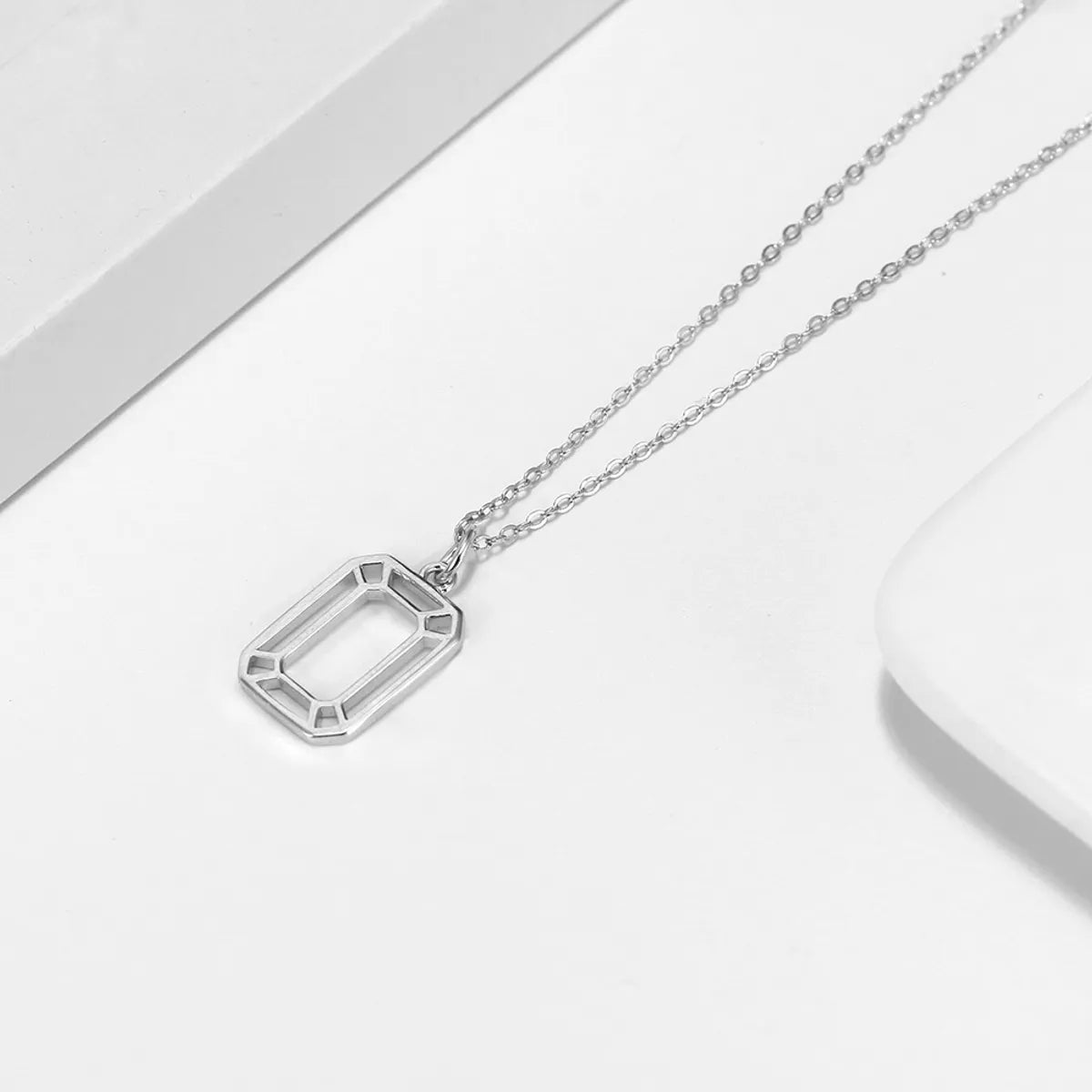 Necklaces For City Style-Casual Simple Style Rectangle Sterling Silver Plating Hollow Out 14k Gold Plated Silver Plated Pendant Necklace