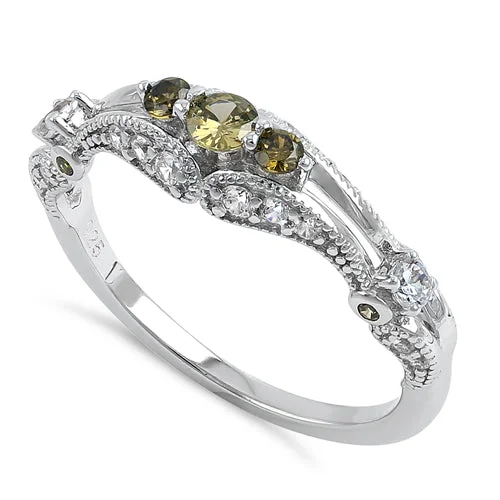 Rings For Adults-Sterling Silver Filigree Peridot CZ Ring