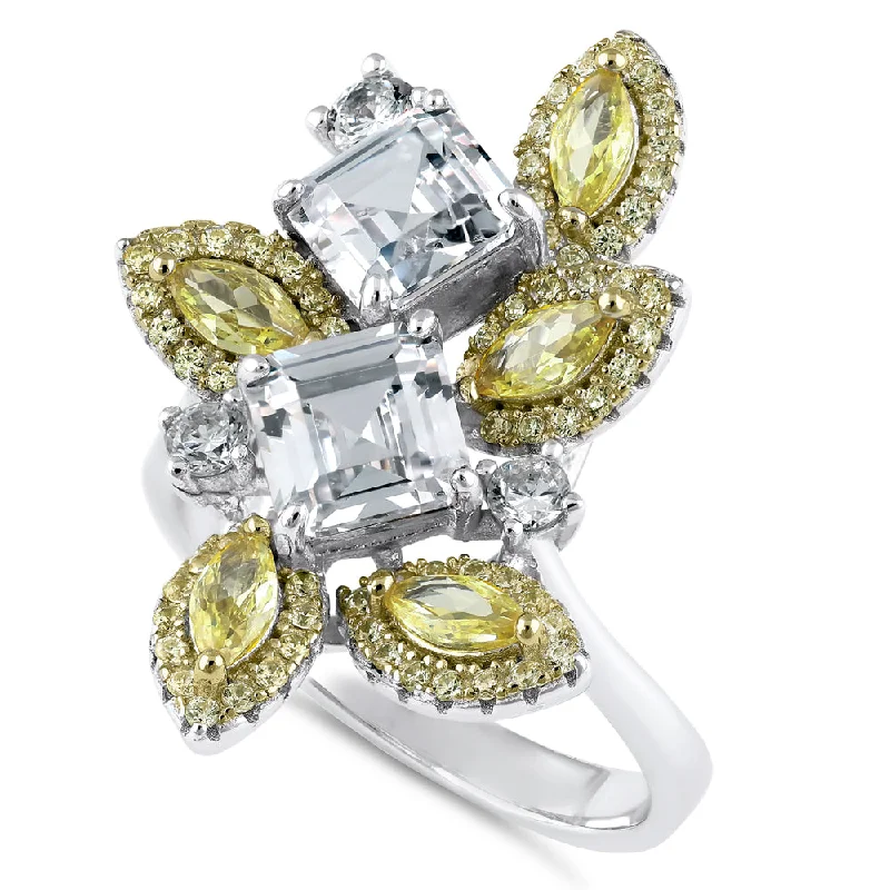 Rings Grip Advice-Sterling Silver Yellow and Clear CZ Cluster Ring