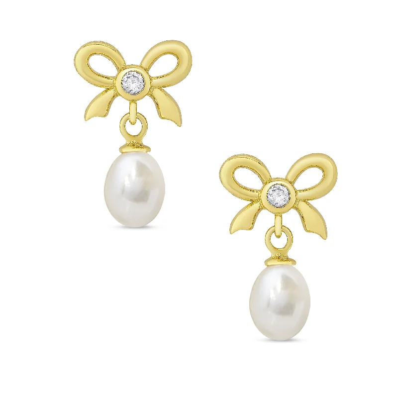 Earrings Hold Test-CZ Bow and Freshwater Pearl Earrings